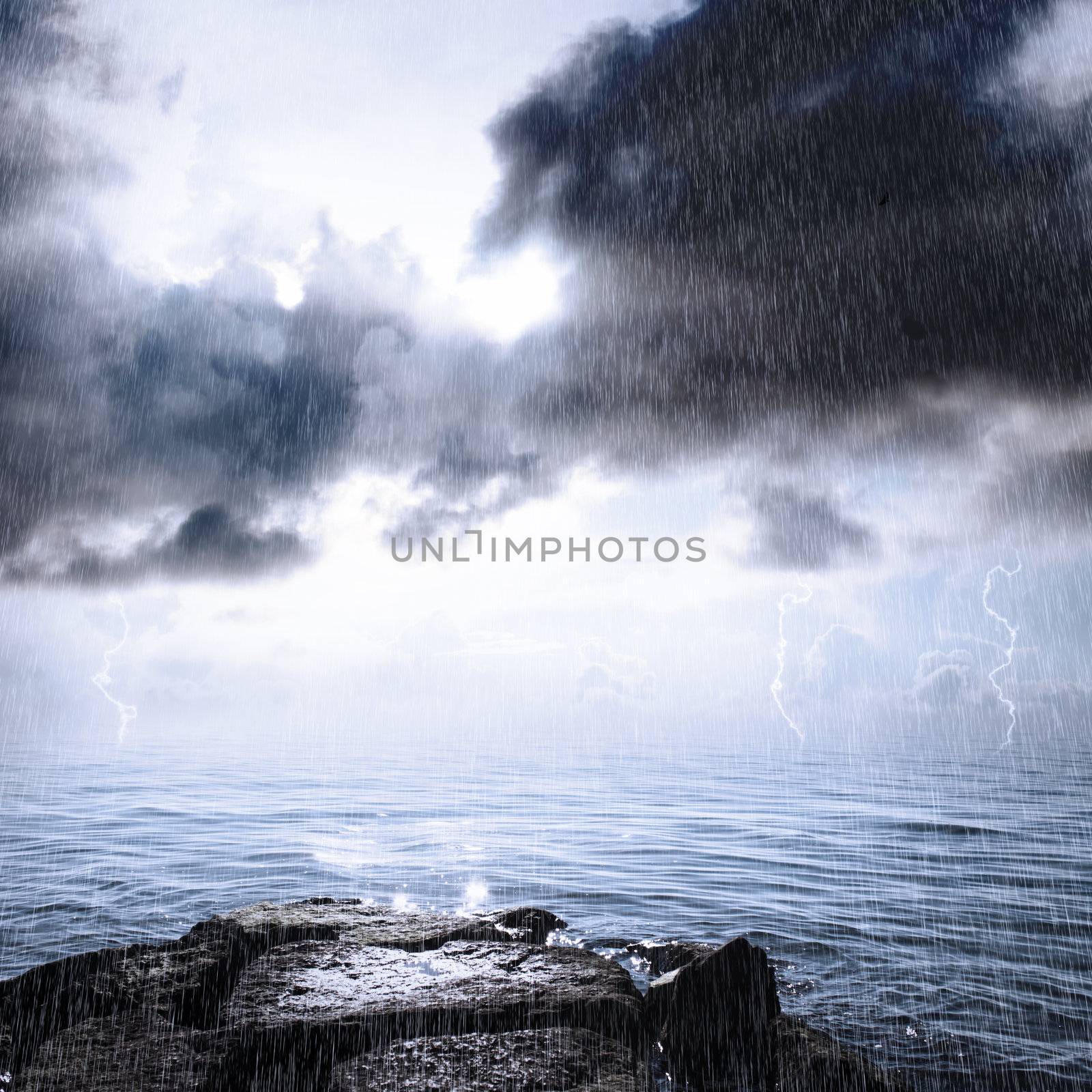 Rain and thunderstorm in the ocean by melpomene