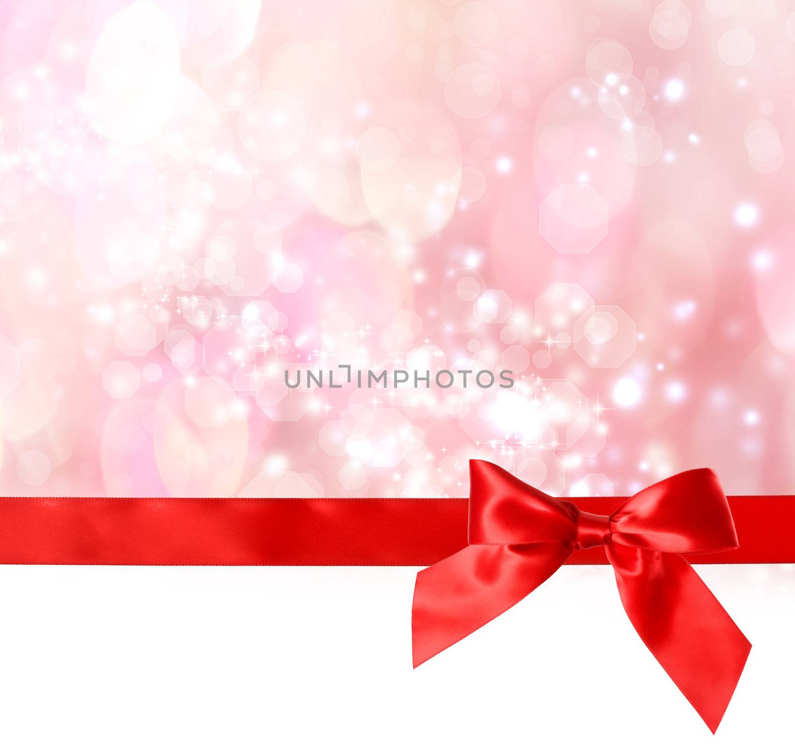 Red Bow and Ribbon with Bokeh Lights by melpomene