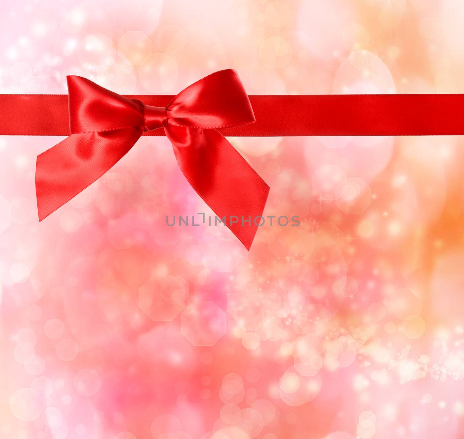 Red Bow and Ribbon with Bokeh Lights by melpomene