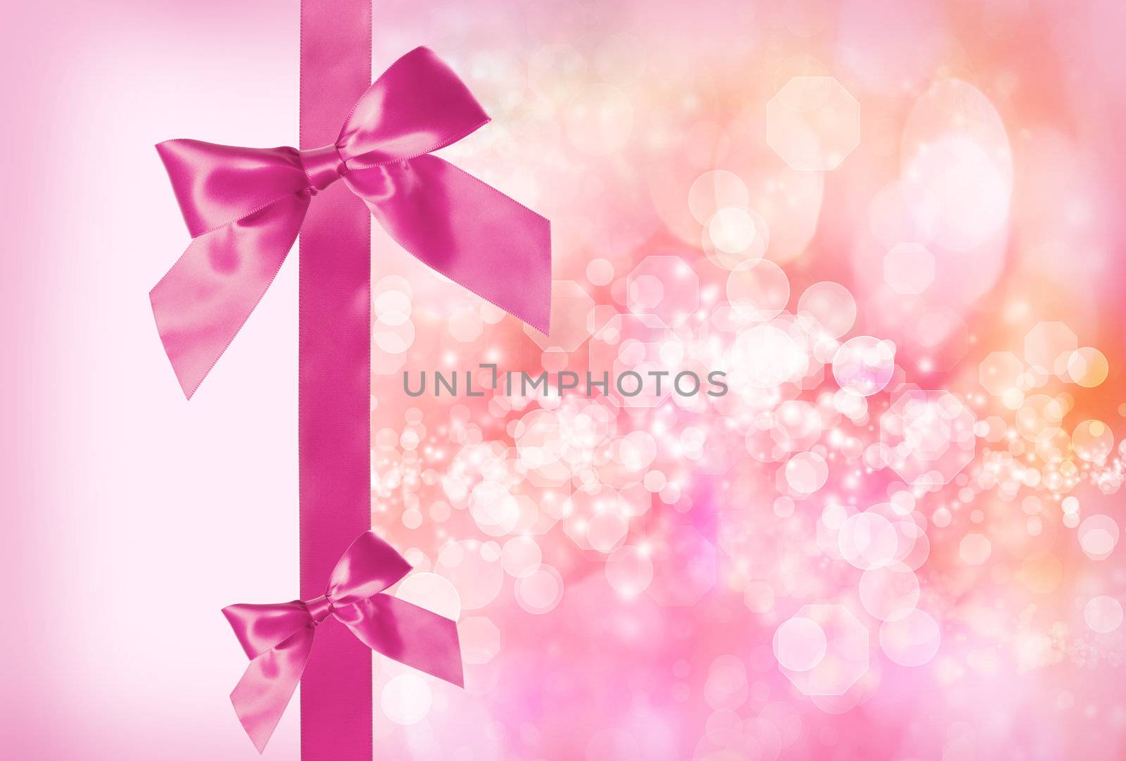 Pink Bow and Ribbon with Abstract Lights by melpomene