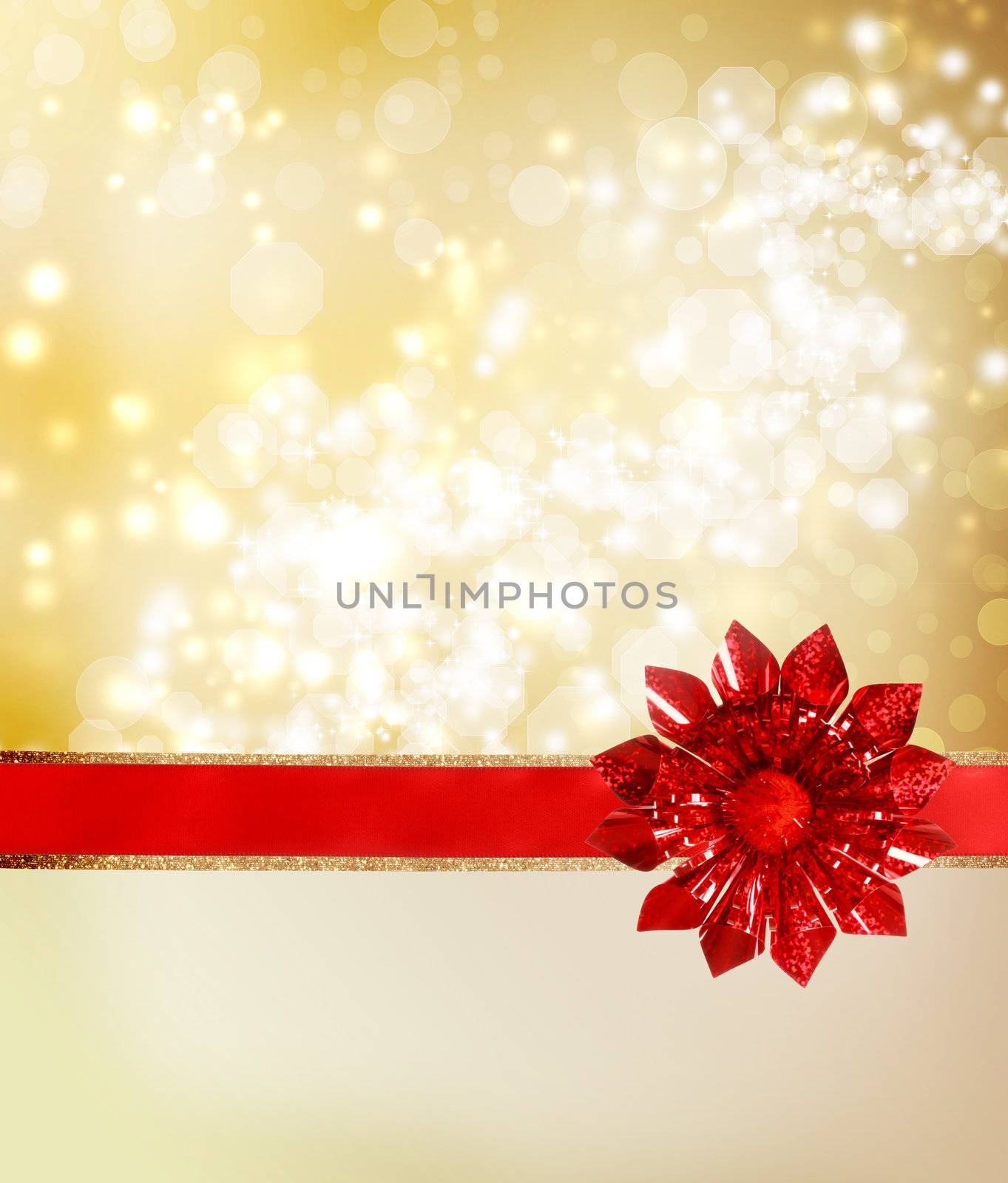 Red Bow and Ribbon with Golden Lights by melpomene