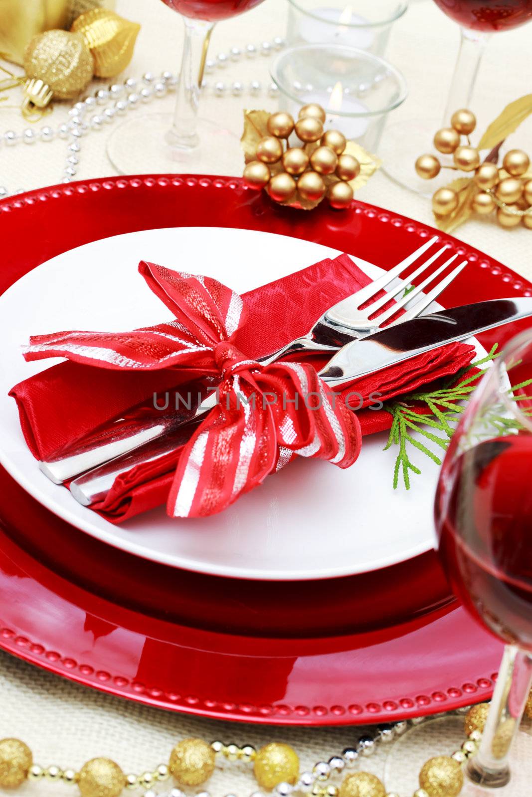 Decorated Christmas Dinner Table Setting 