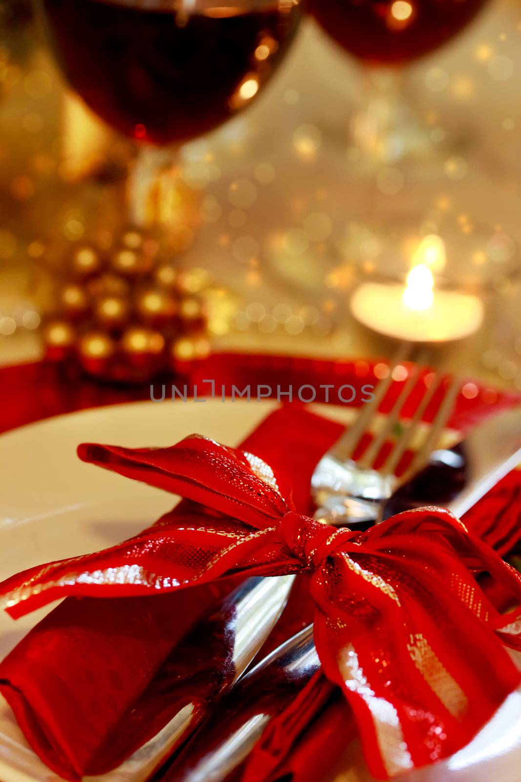 Decorated Christmas Dinner Table Setting 