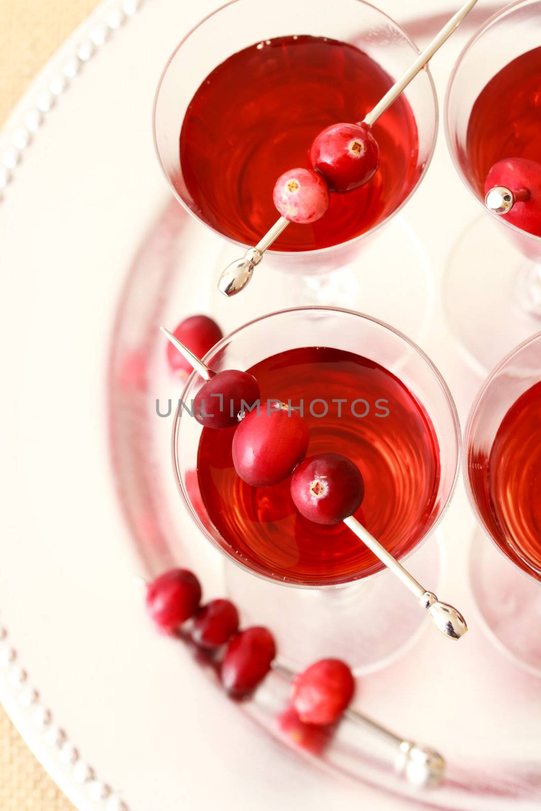 Berry drinks with cranberry garnish