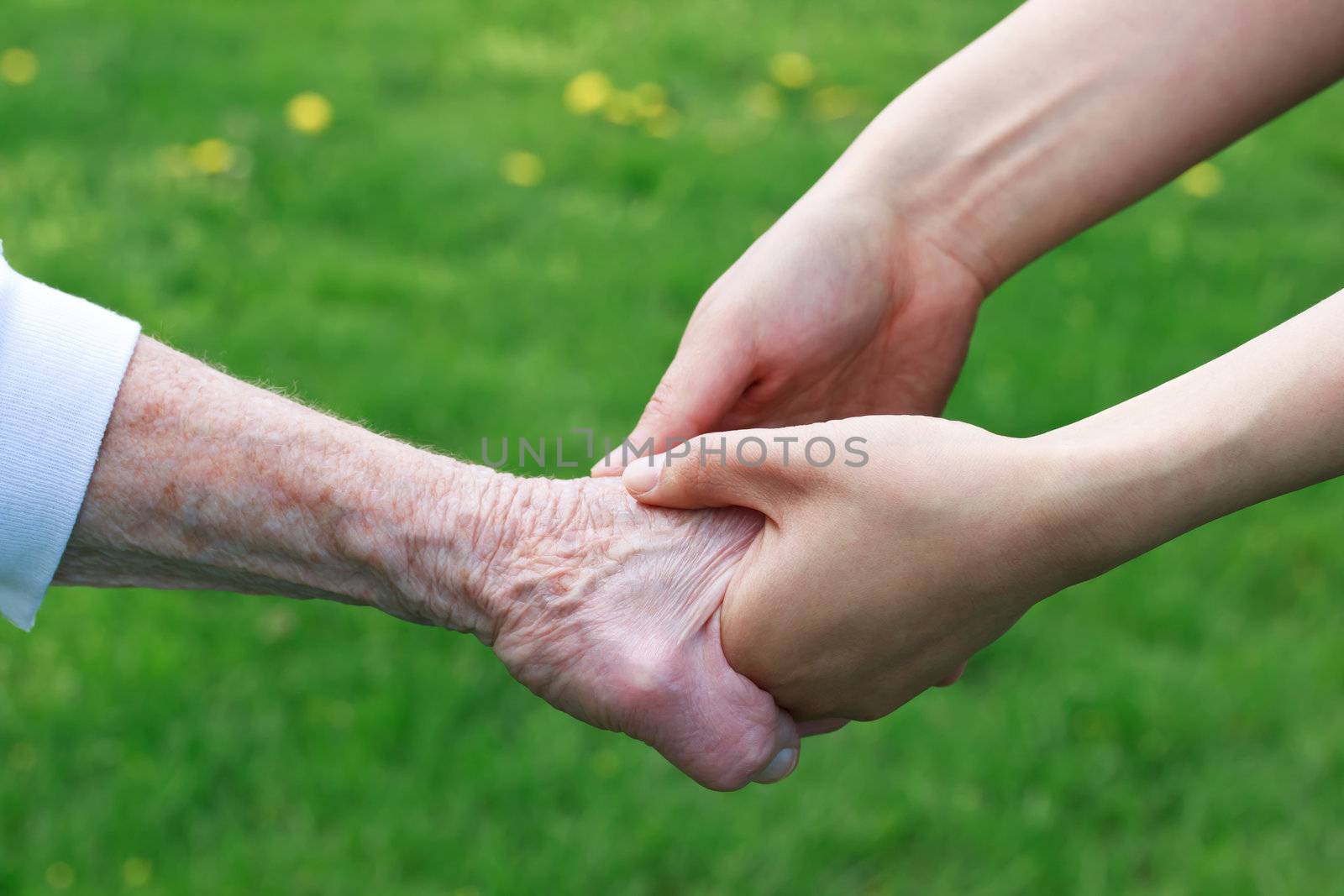 Senior and Young Women Holding Hands  by melpomene