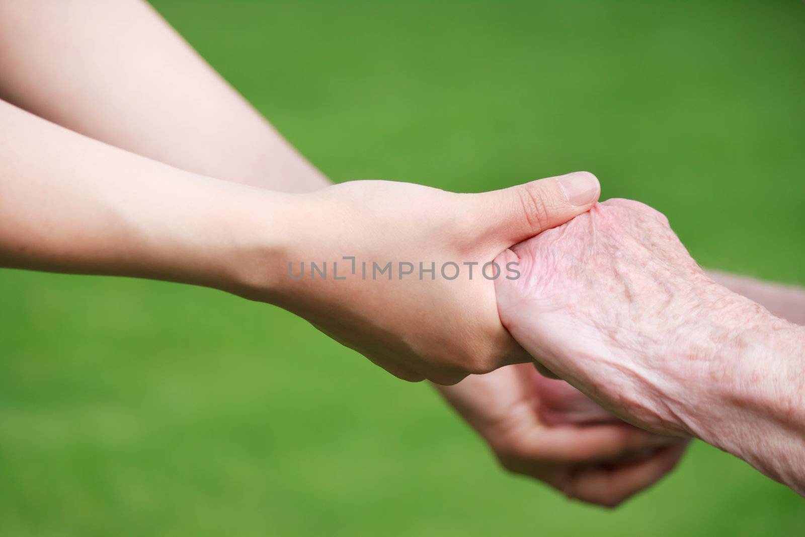 Senior and Young Women Holding Hands  by melpomene