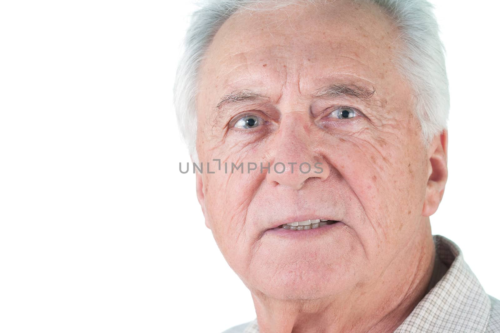 Senior male man head shot looking surprised