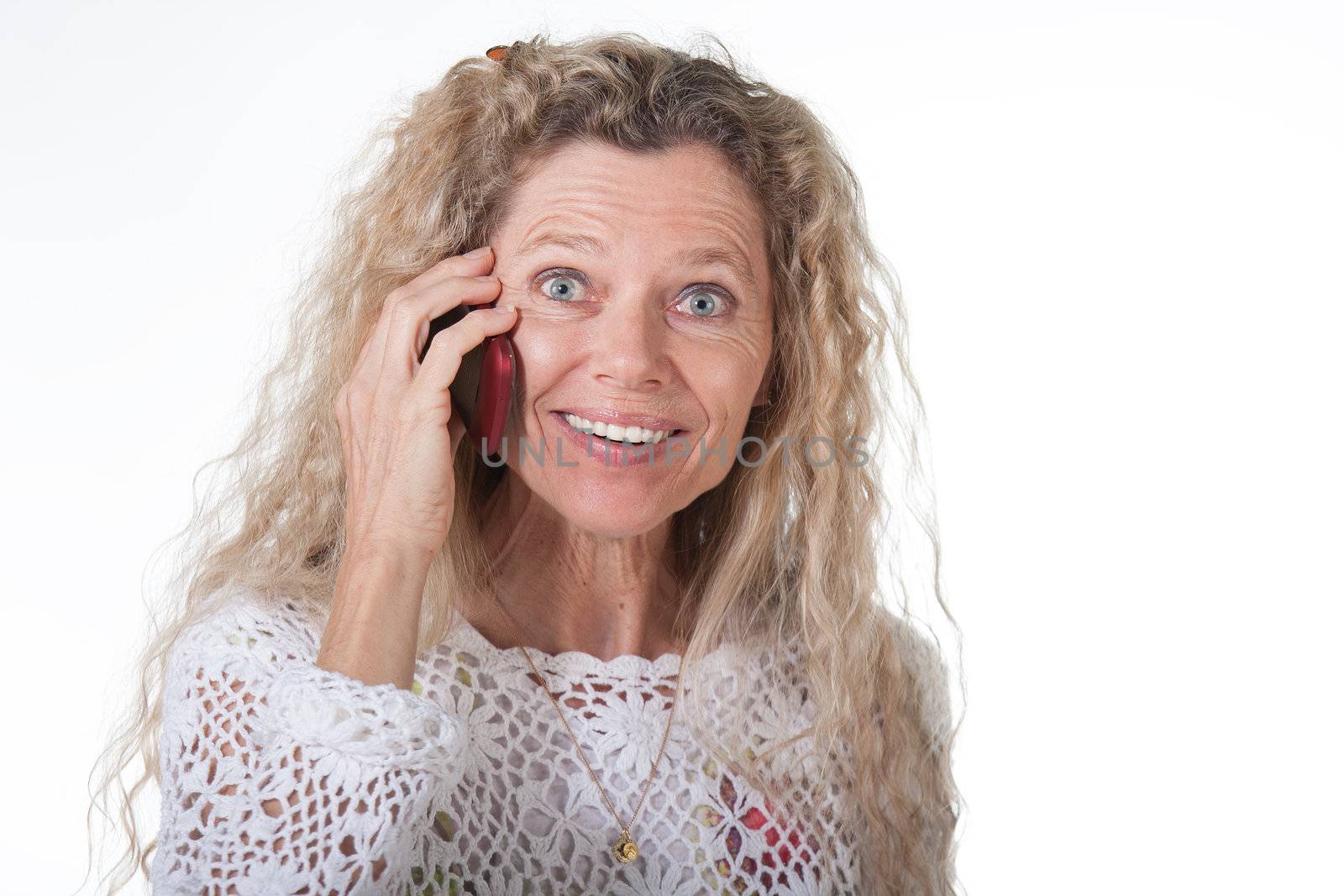 Mature woman on cell mobile phon expression