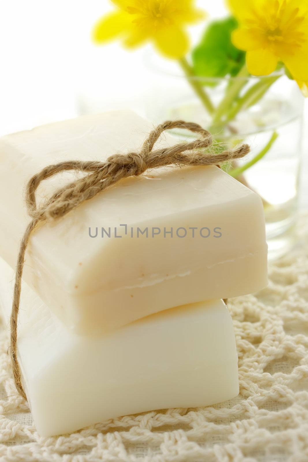 Bar of soap with yellow flowers 