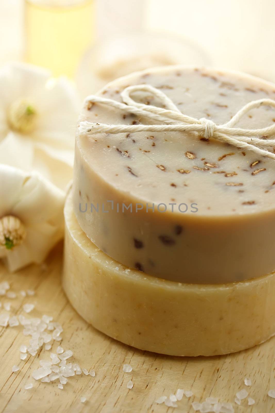 natural handmade soap with flowers and bath salt