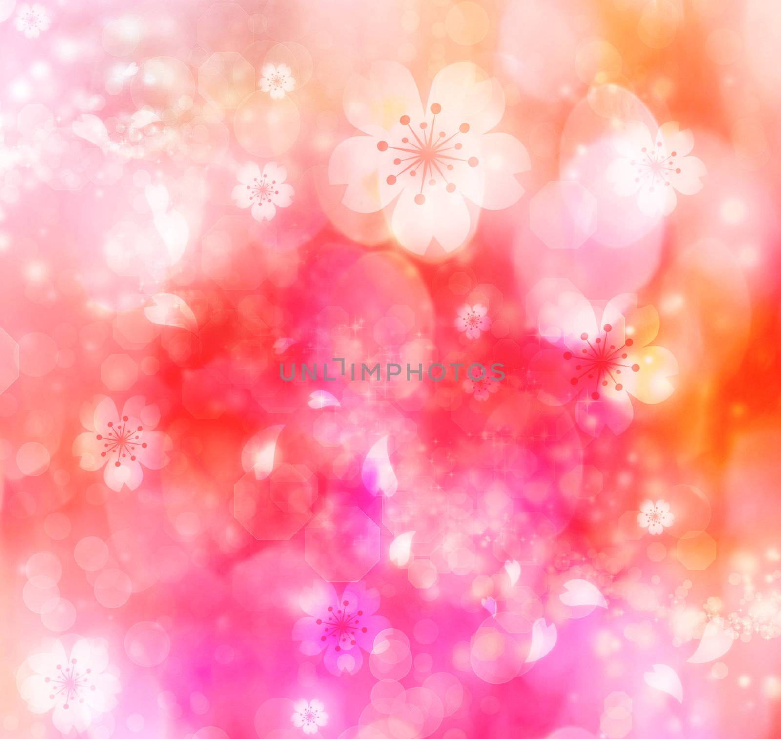 Pink and orange colored cherry blossoms background