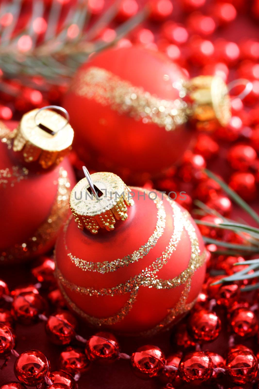  Red Christmas ornaments by melpomene
