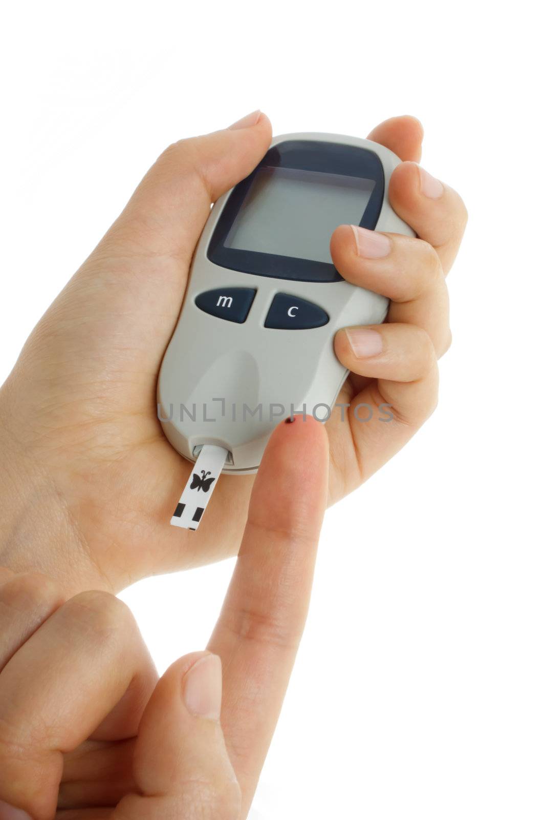 Blood sugar test over white background