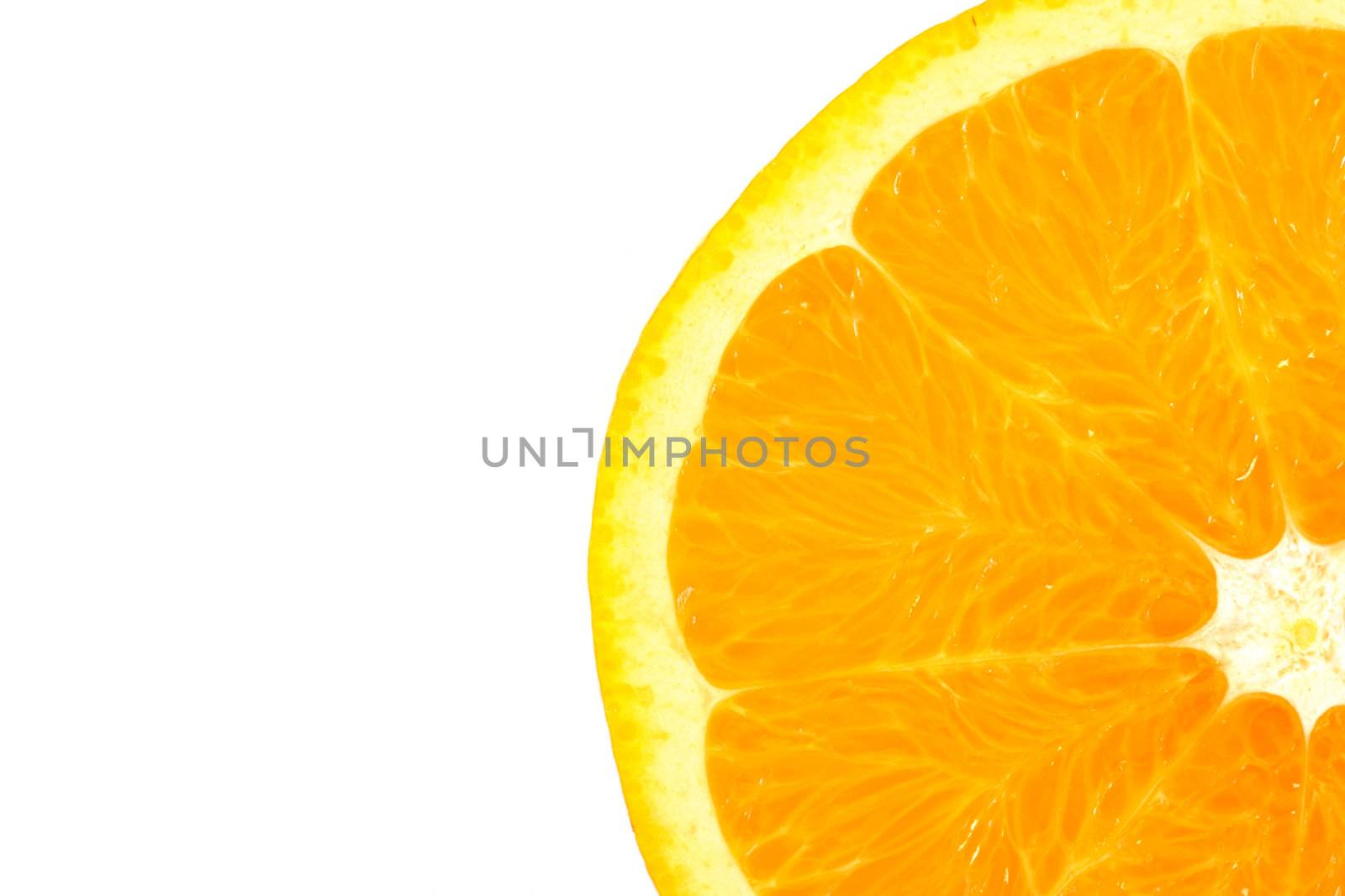 Slice of orange on white background