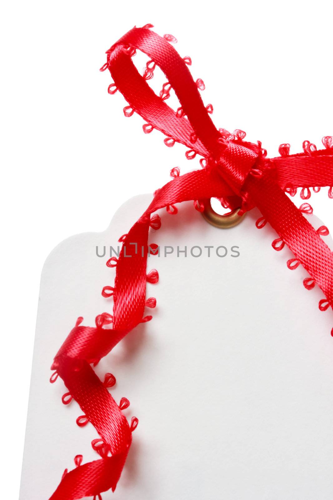 Price Tag with Red Ribbon on White Background