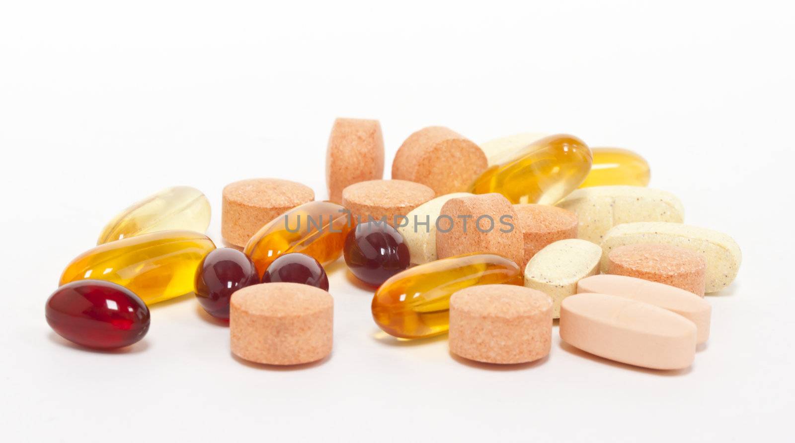 Supplements on white background