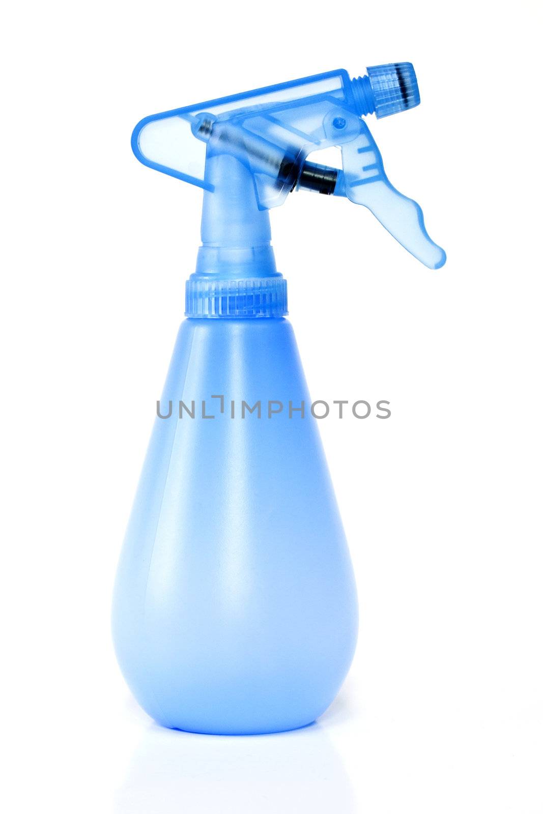 Blue spray bottle isolated on white background
