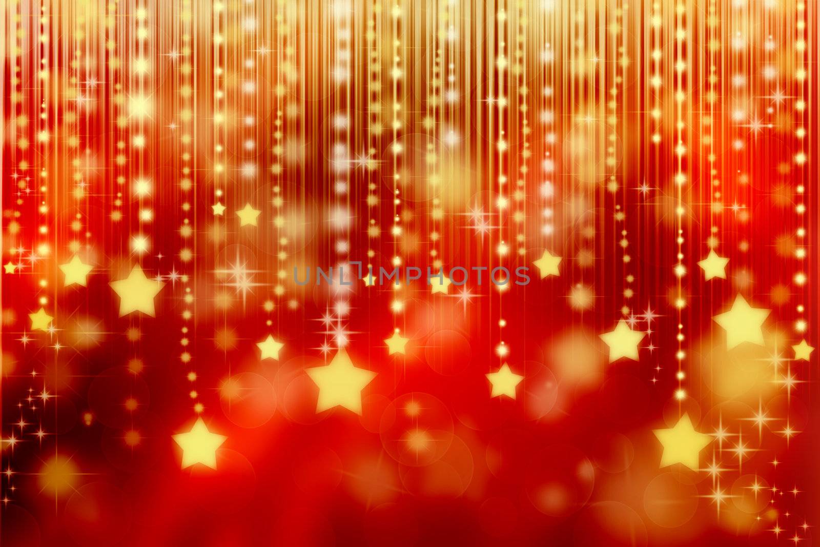 Stars on red shiny abstract lights background 