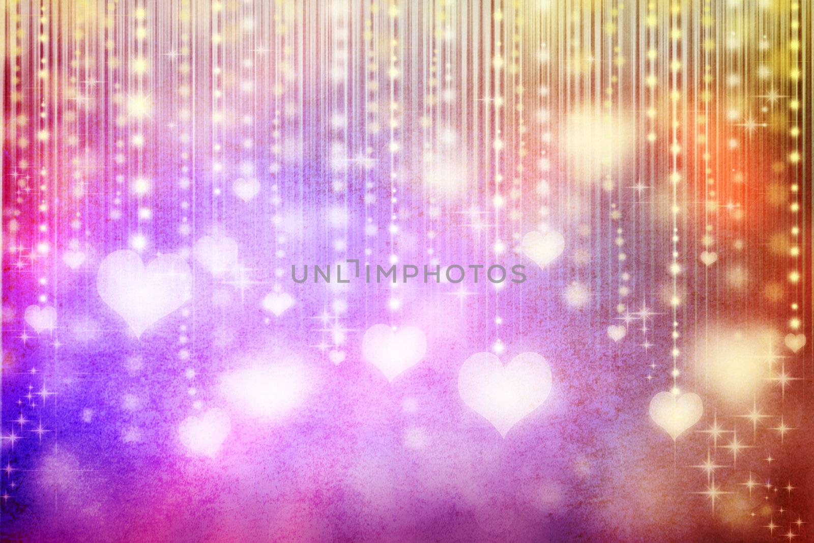 illuminated hearts on colorful grunge background
