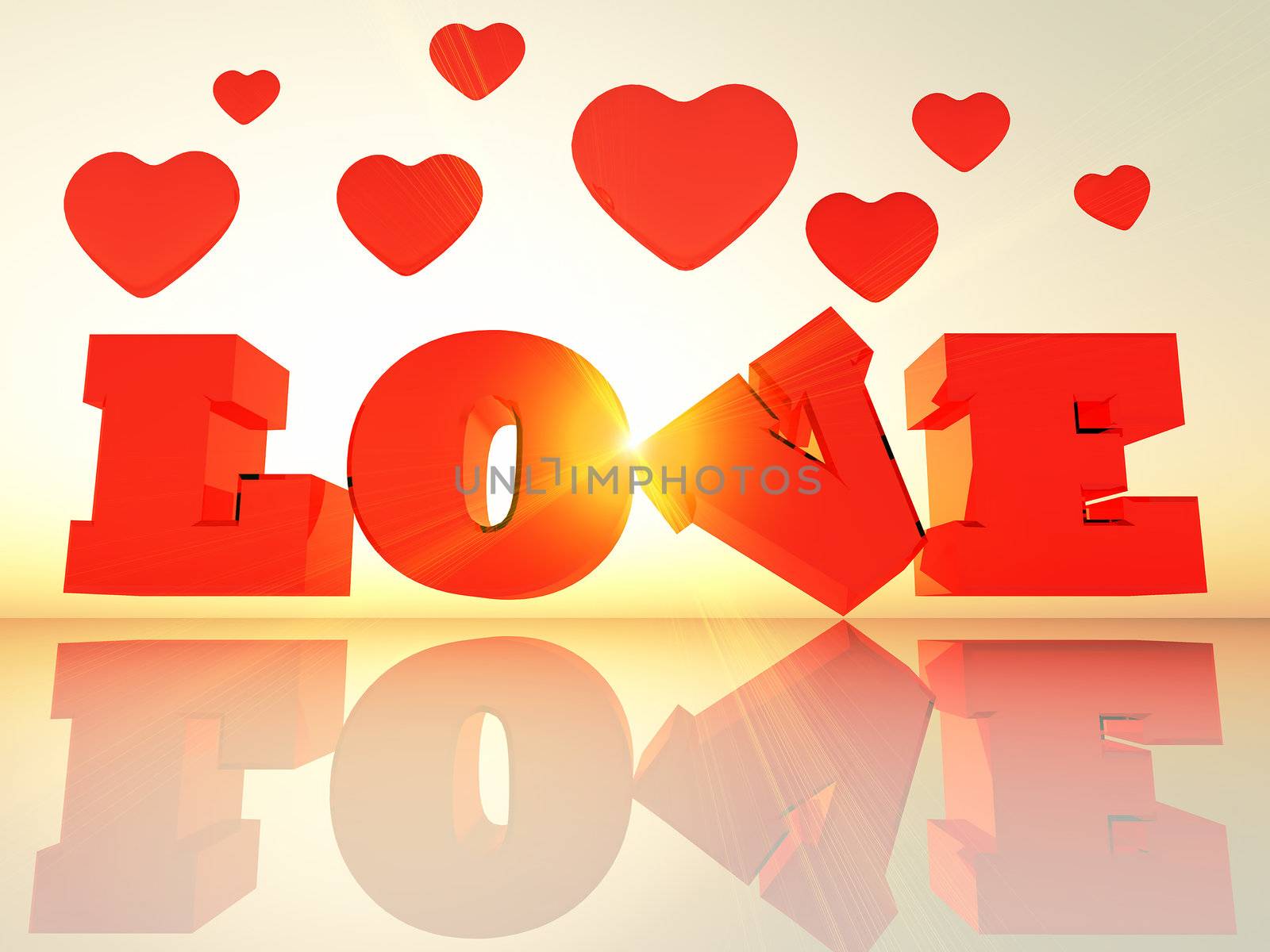 the word love in 3 d letters