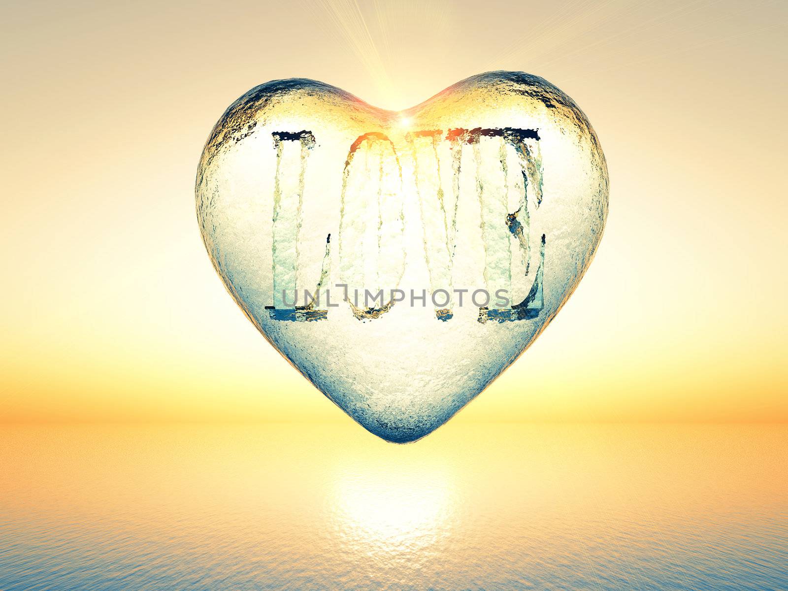 The word love inside a transparent heart