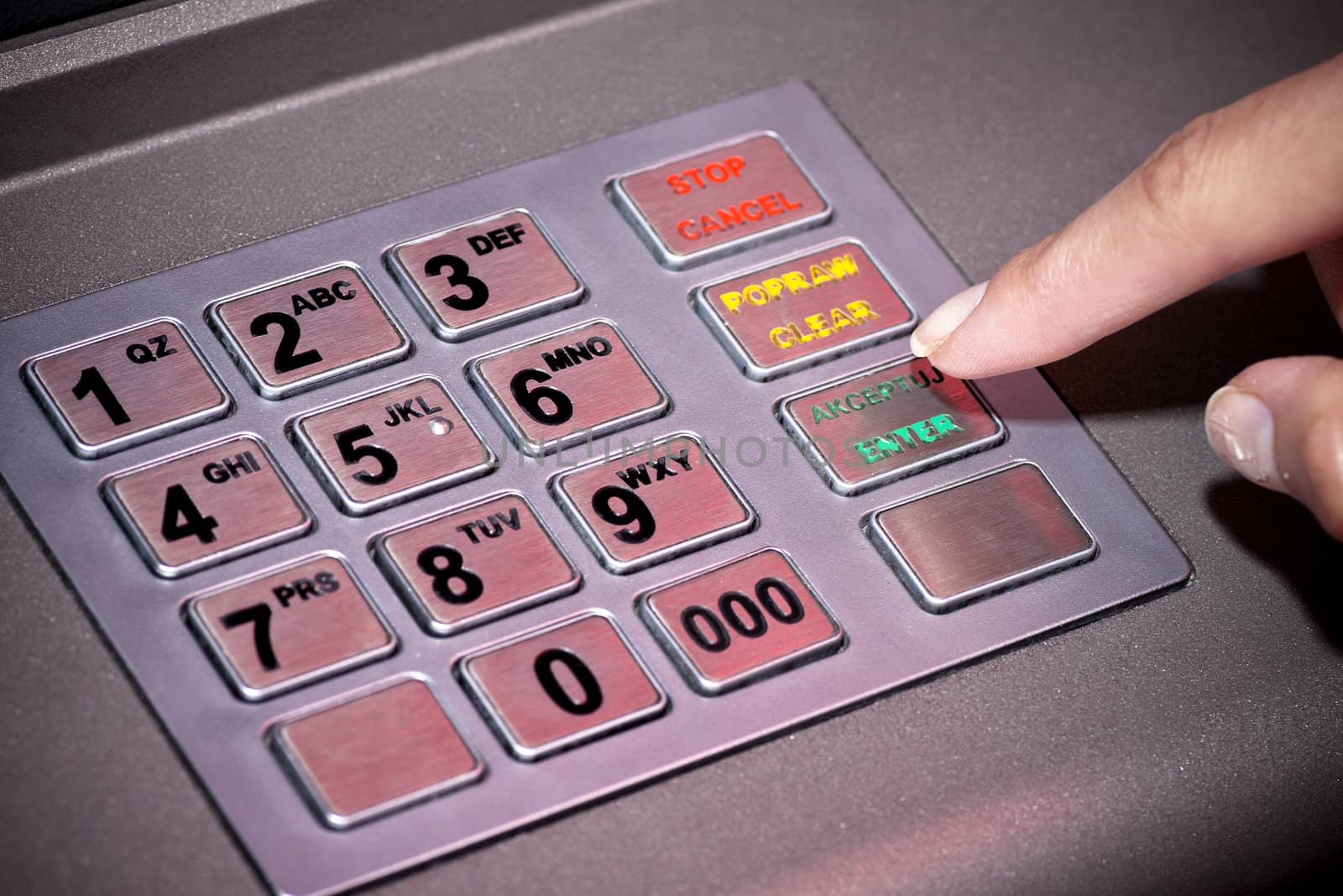 ATM machine keypad numbers. Entering atm cash machine pin code