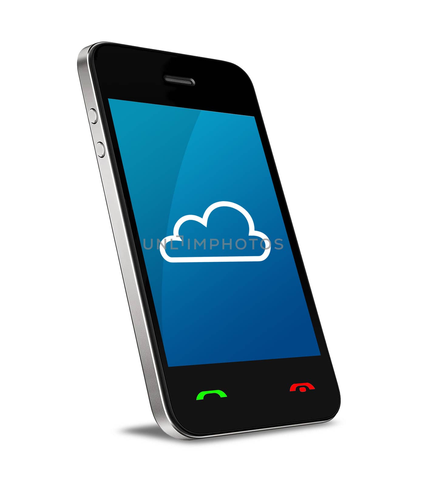 Cloud computing connection on modern mobile smart phone. Isolated on white.