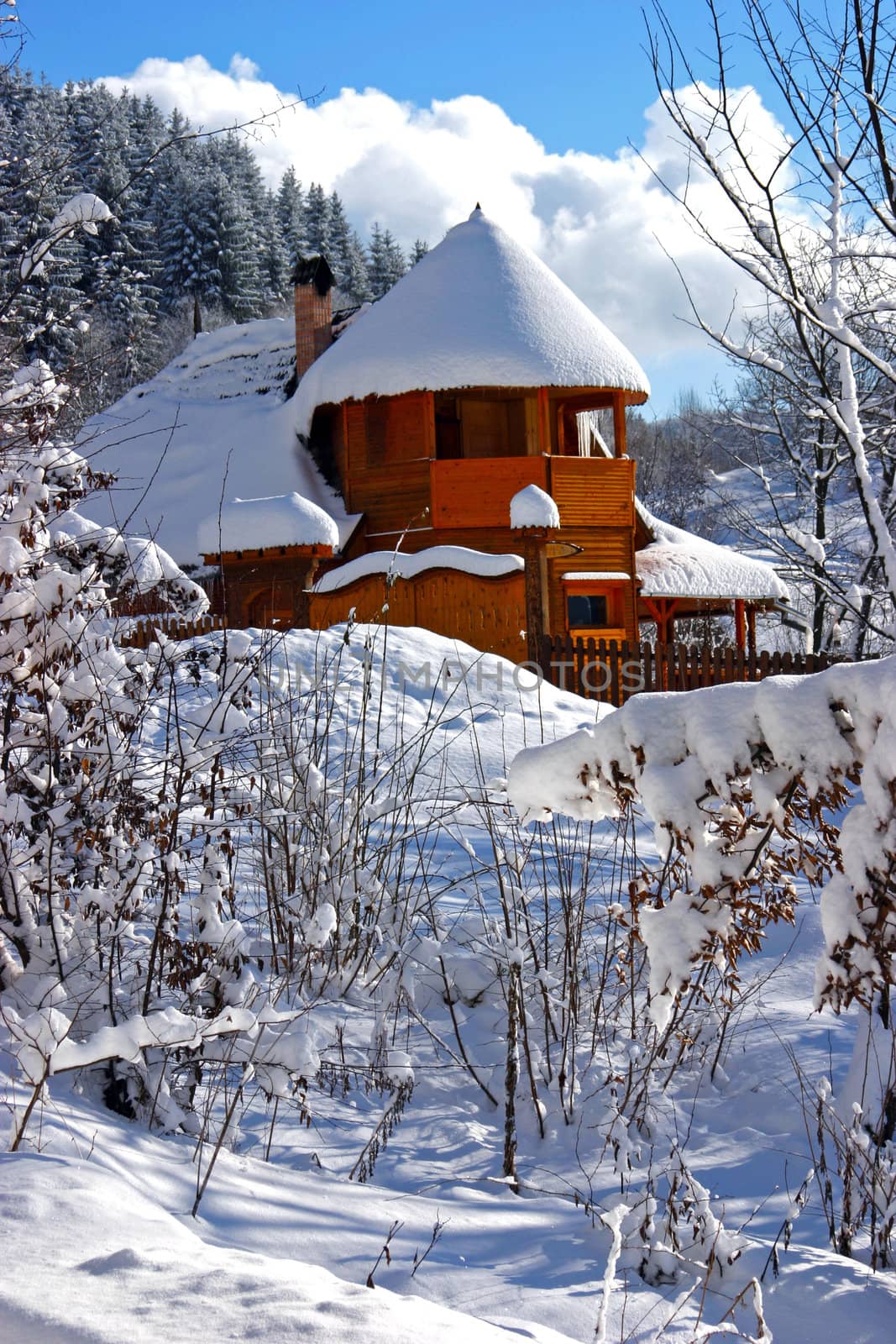 Chalet in the snow in Transylvania