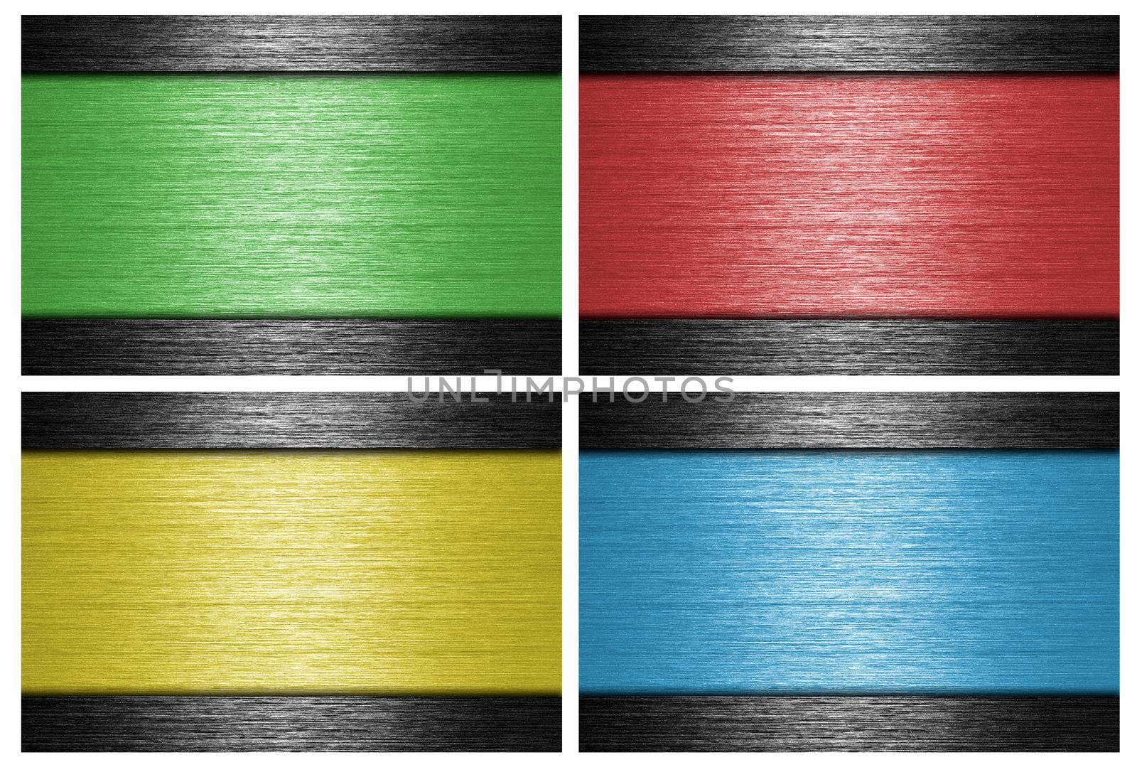 Colored, brushed metal banners. metallic background.