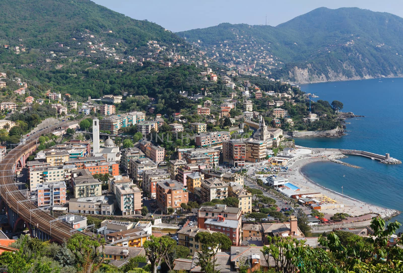 aerial view of Recco, small town in Liguria, Italy