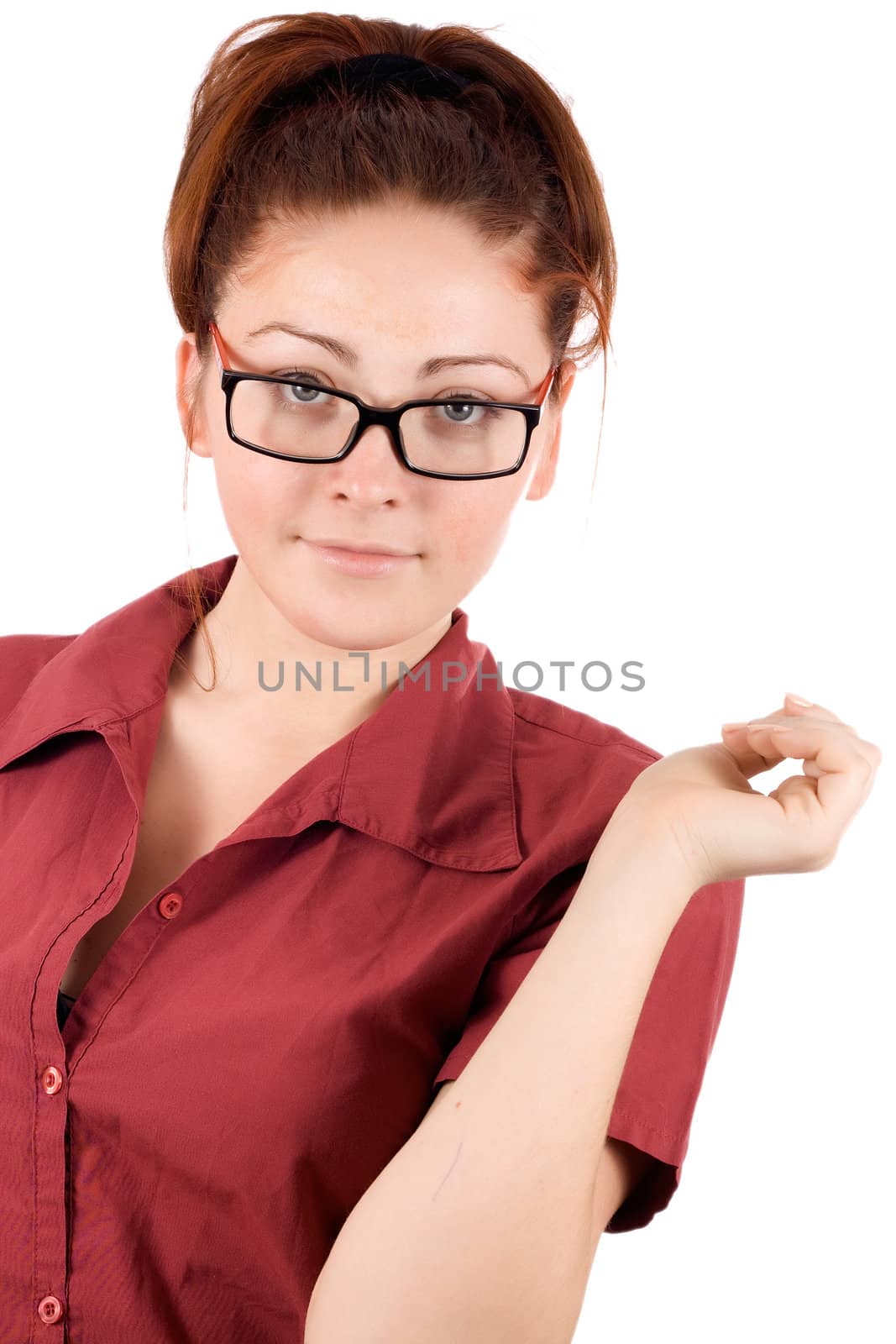 Girl in glasses isolated on white background
