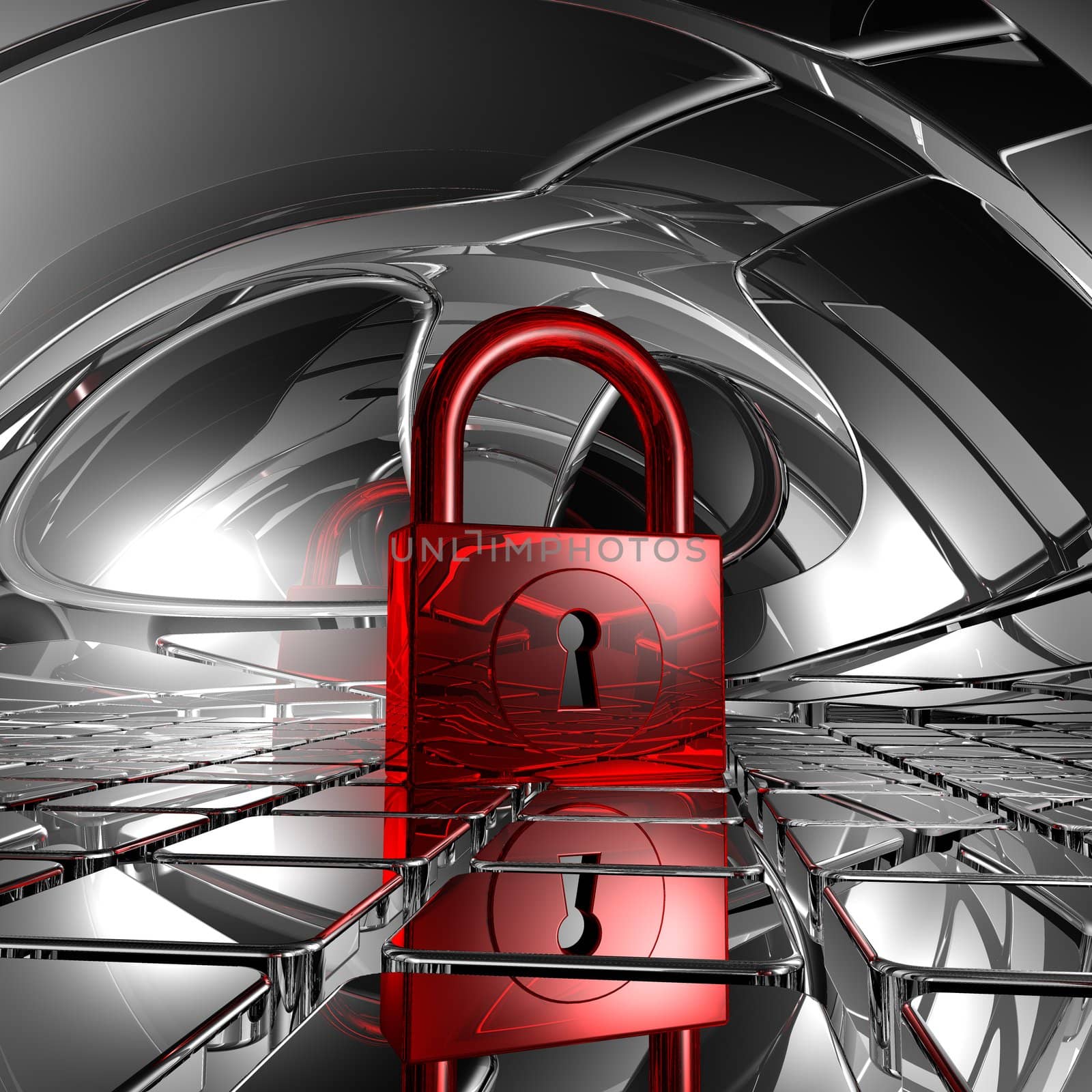 padlock in abstract space - 3d illustration