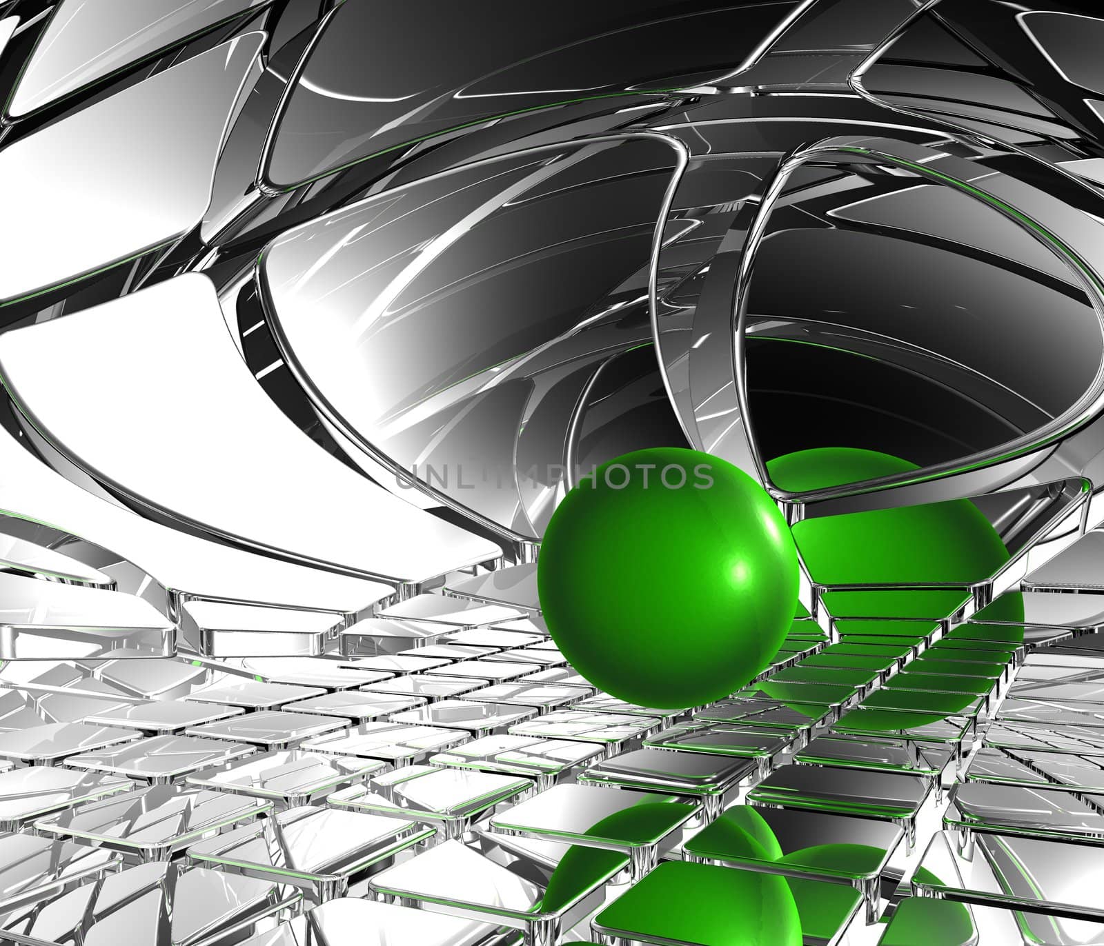 abstract futuristic background with green ball - 3d illustration