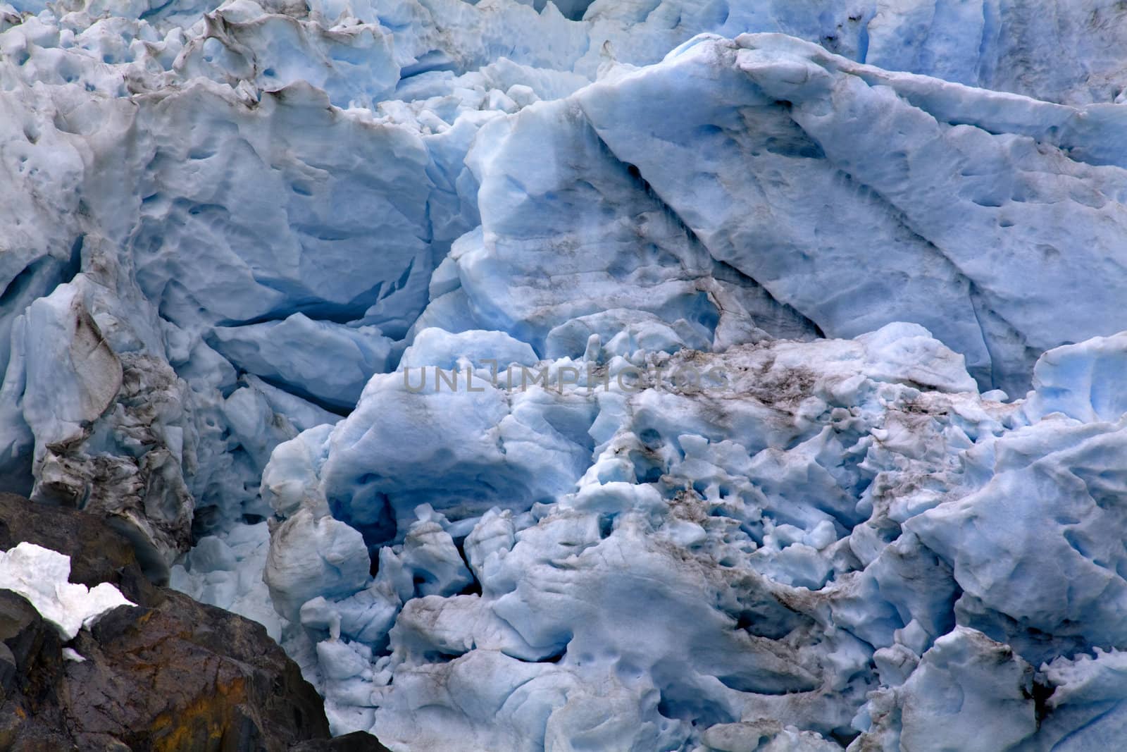 Blue Portages Glacier with Colored Rock Close Up, Anchorage, Alaska
