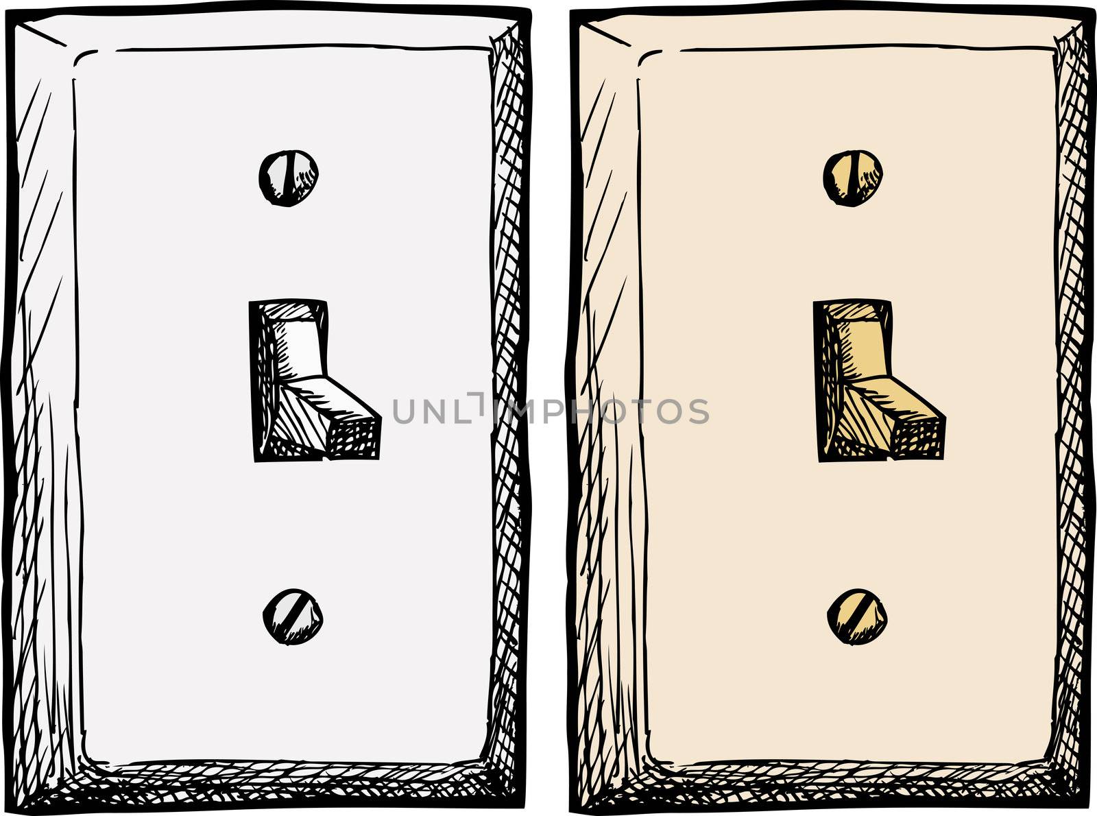 Drawing of a single wall light switch at an angle
