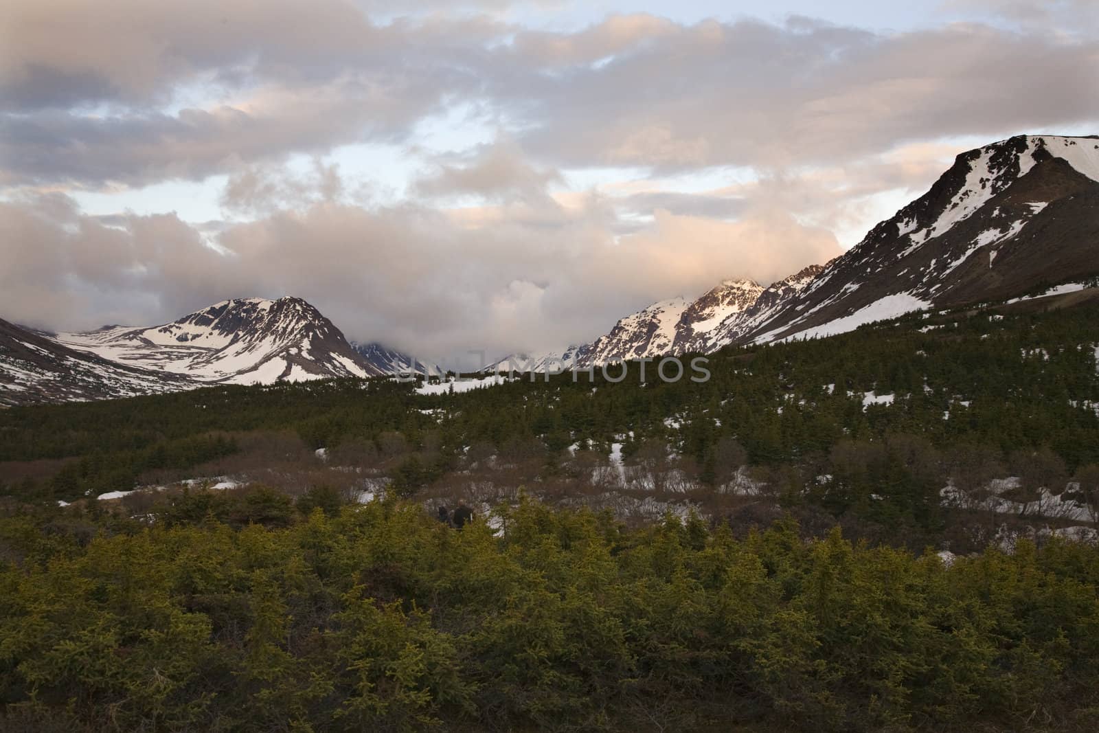 Hiking Flattop Mountain, Sunset, Anchorage, Alaska, snow, mountains.
