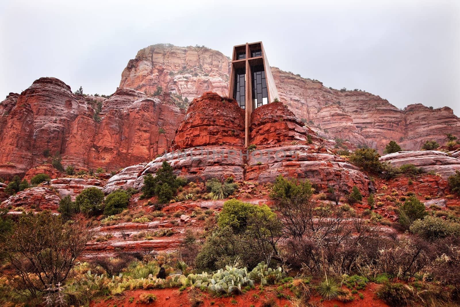Chapel of Holy Cross Red Rock Canyon Rain Clouds Sedona Arizona by bill_perry