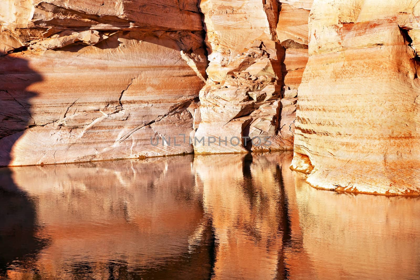 Orange White Antelope Slot Canyon Water Reflection Abstract Glen Canyon Recreation Area Lake Powell Arizona