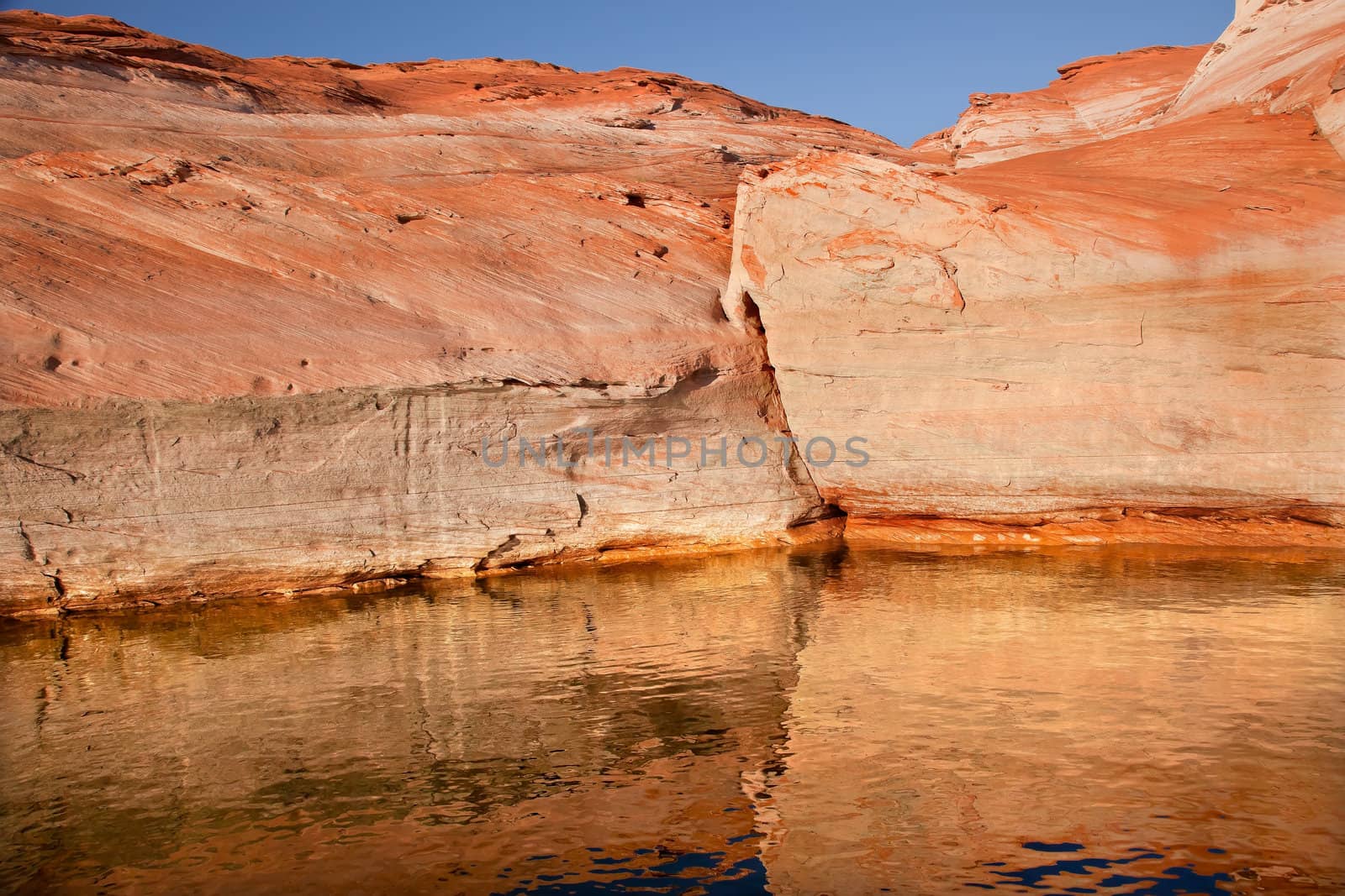 Orange White Antelope Slot Canyon Water Reflection Abstract Glen Canyon Recreation Area Lake Powell Arizona