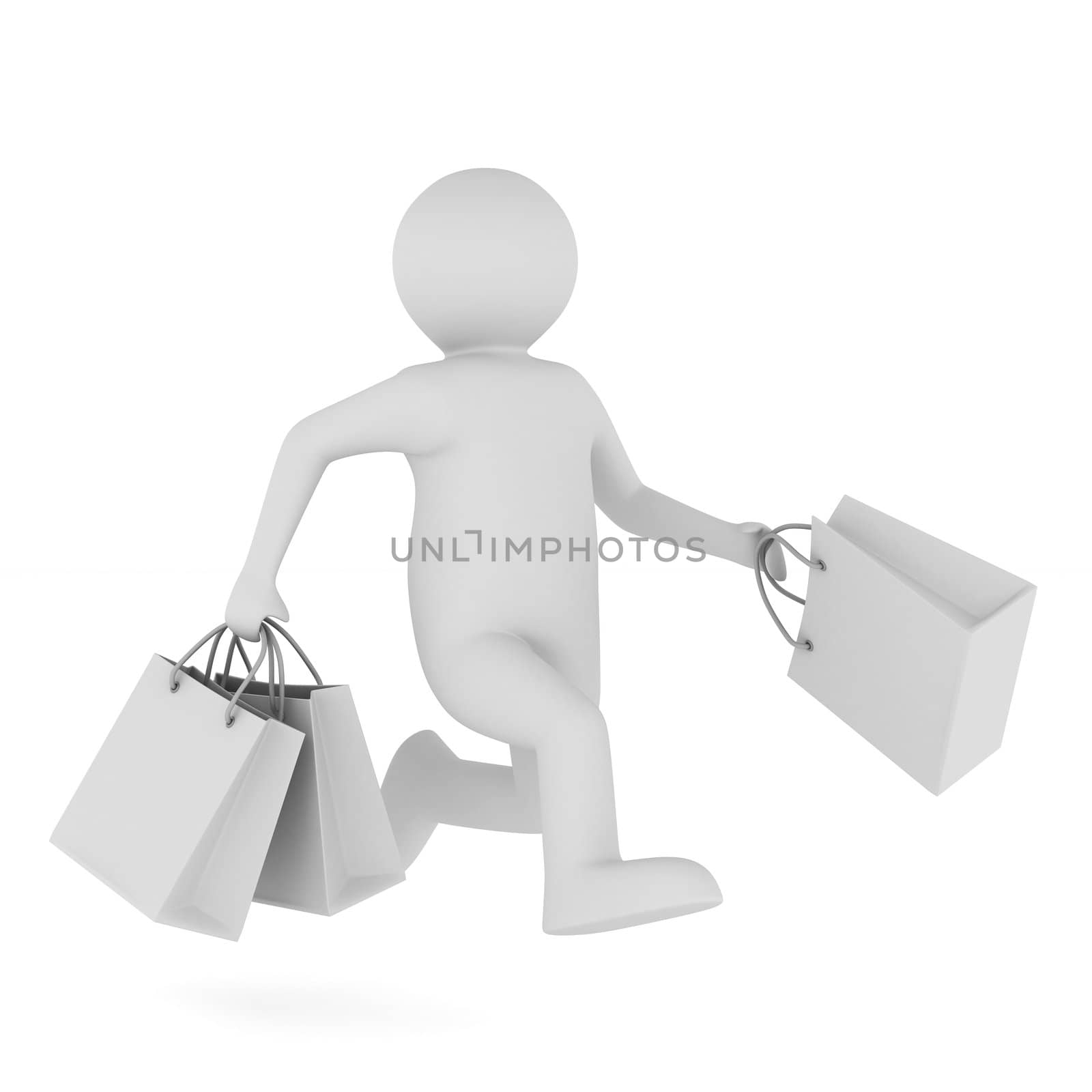 Man with shoping bag on white. Isolated 3D image