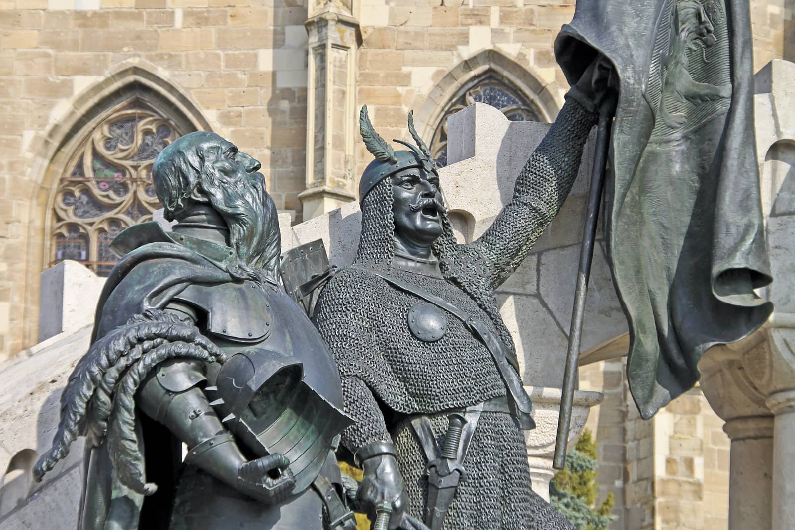 Closeup of the statue of Matthias Corvinus in Cluj-Napoca, Romania