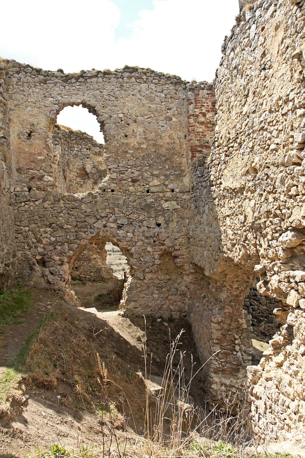 Closeup of the castle ruins of Torockoszentgyorgy in Romania