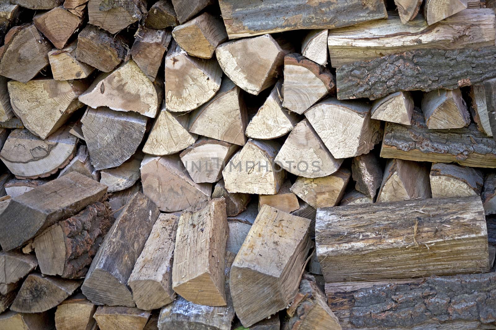 Closeup shot of a stack of firewood