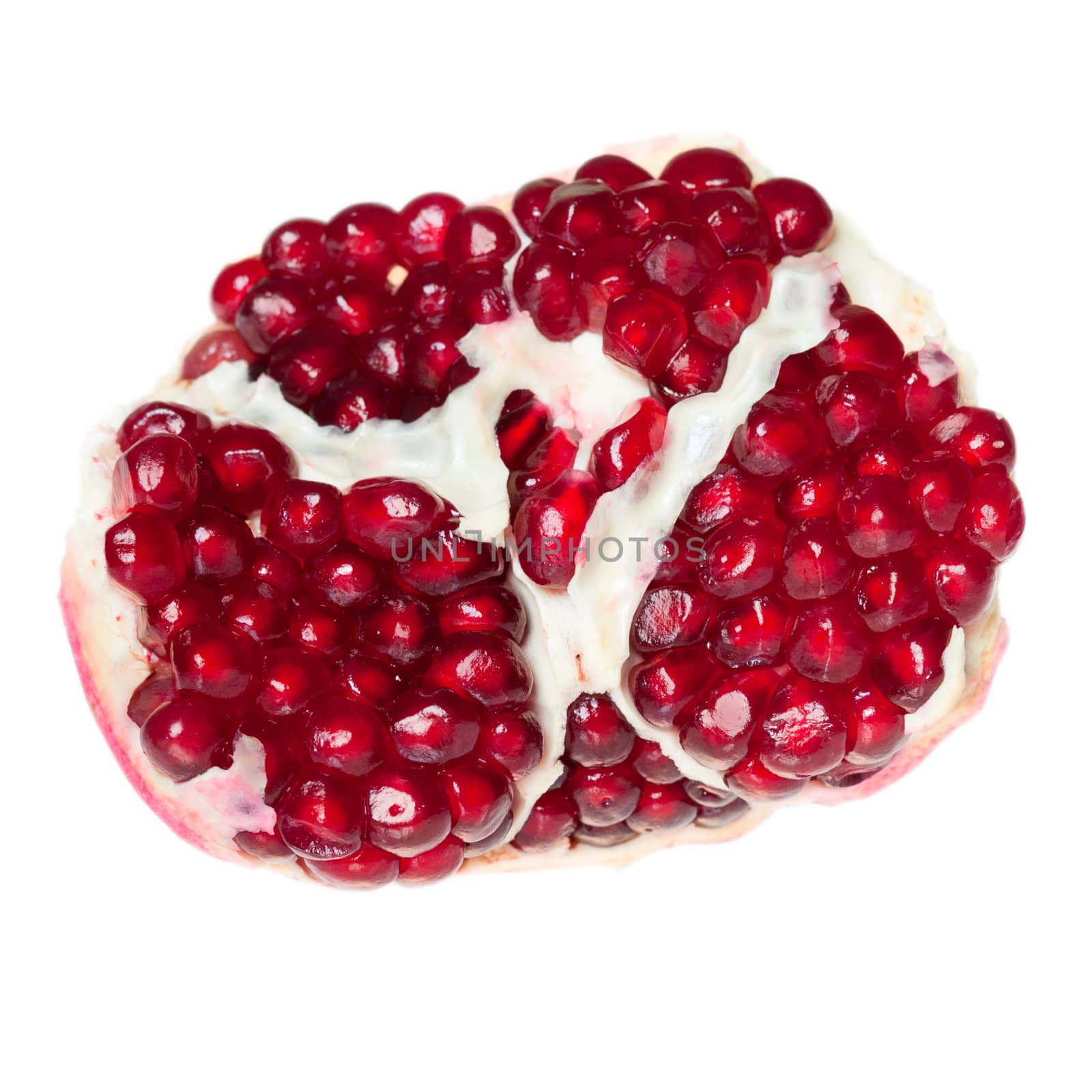 Juicy pomegranate grains isolated white background with clipping path
