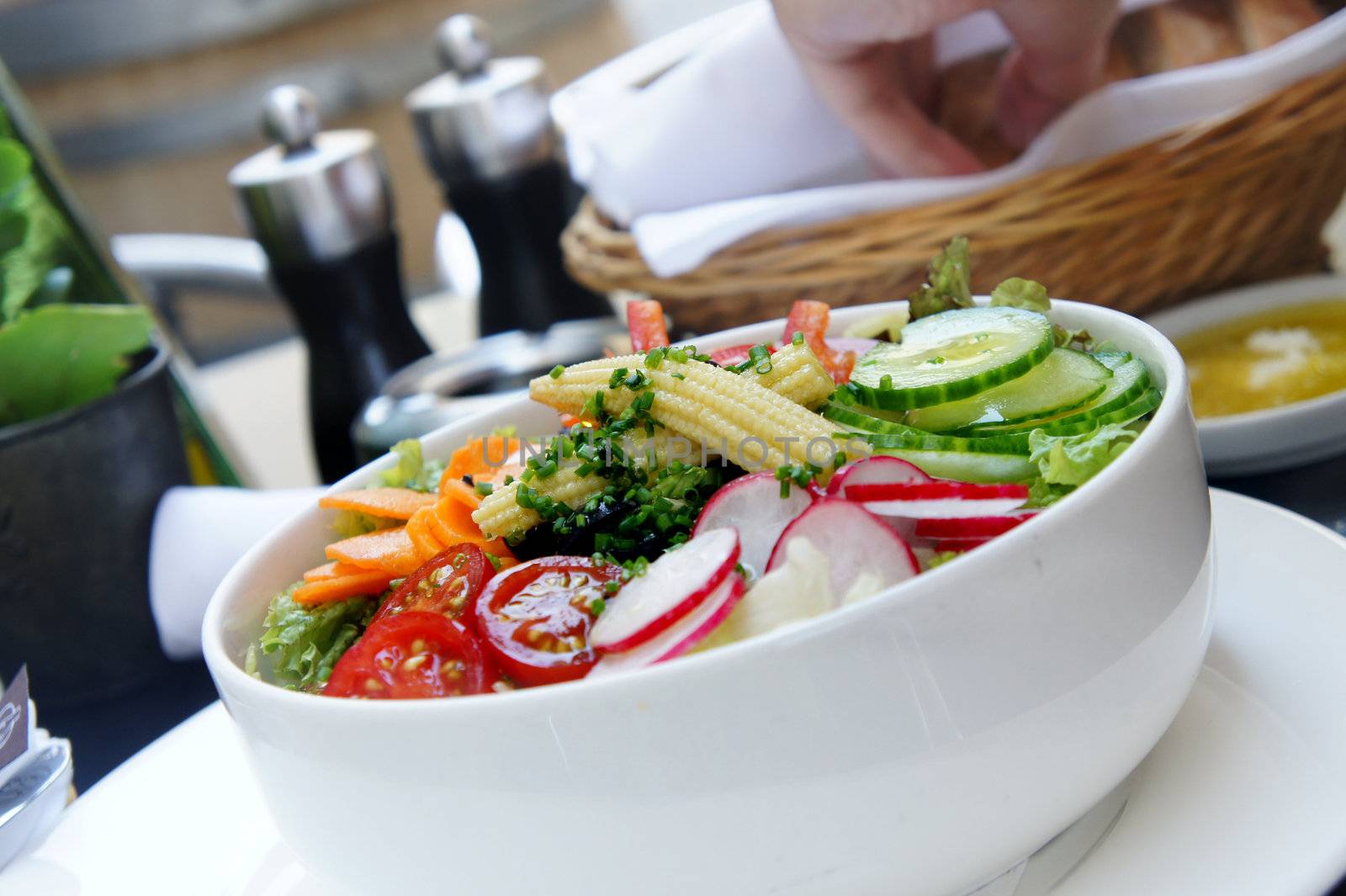 Healthy vegetable salad in restaurant        