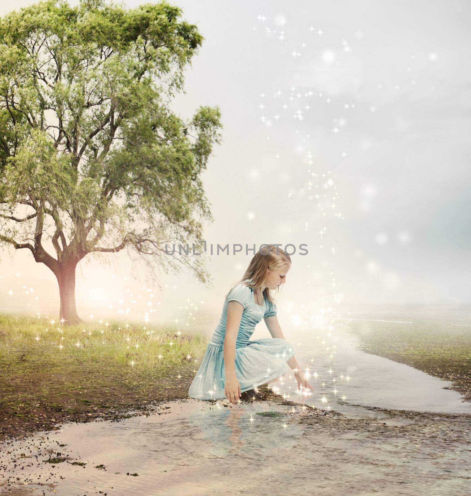 Girl at a Magical Brook by melpomene