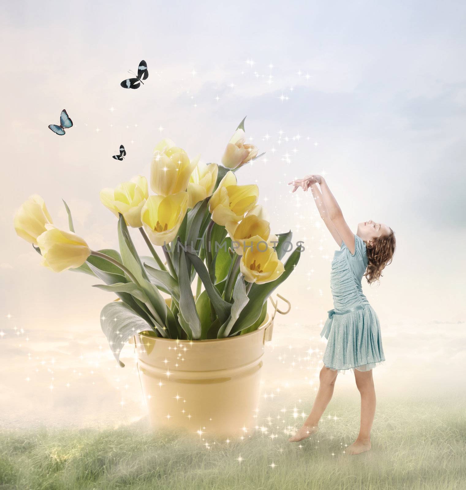 Little Girl with Big Flowers  by melpomene