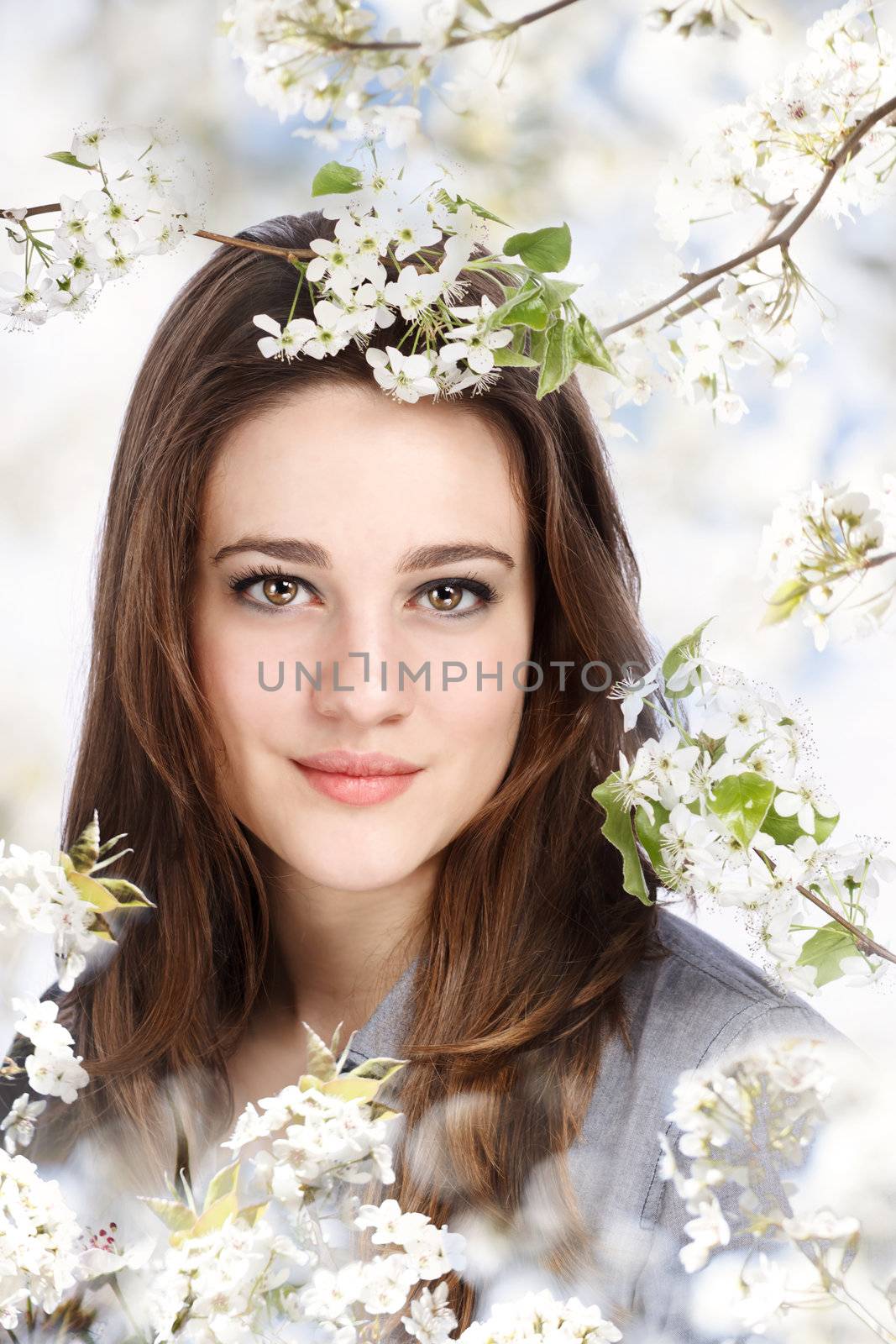 Beautiful Girl with Blooming Tree by melpomene