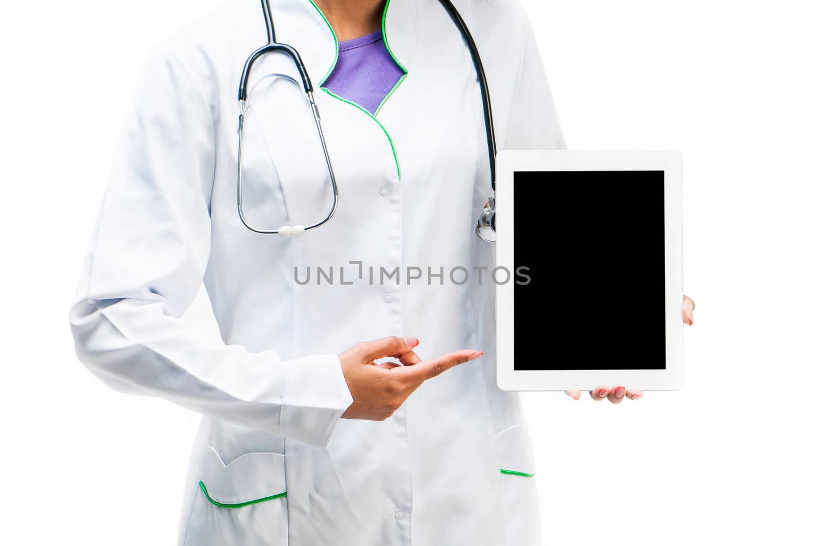 Doctor shows on a white digital tablet