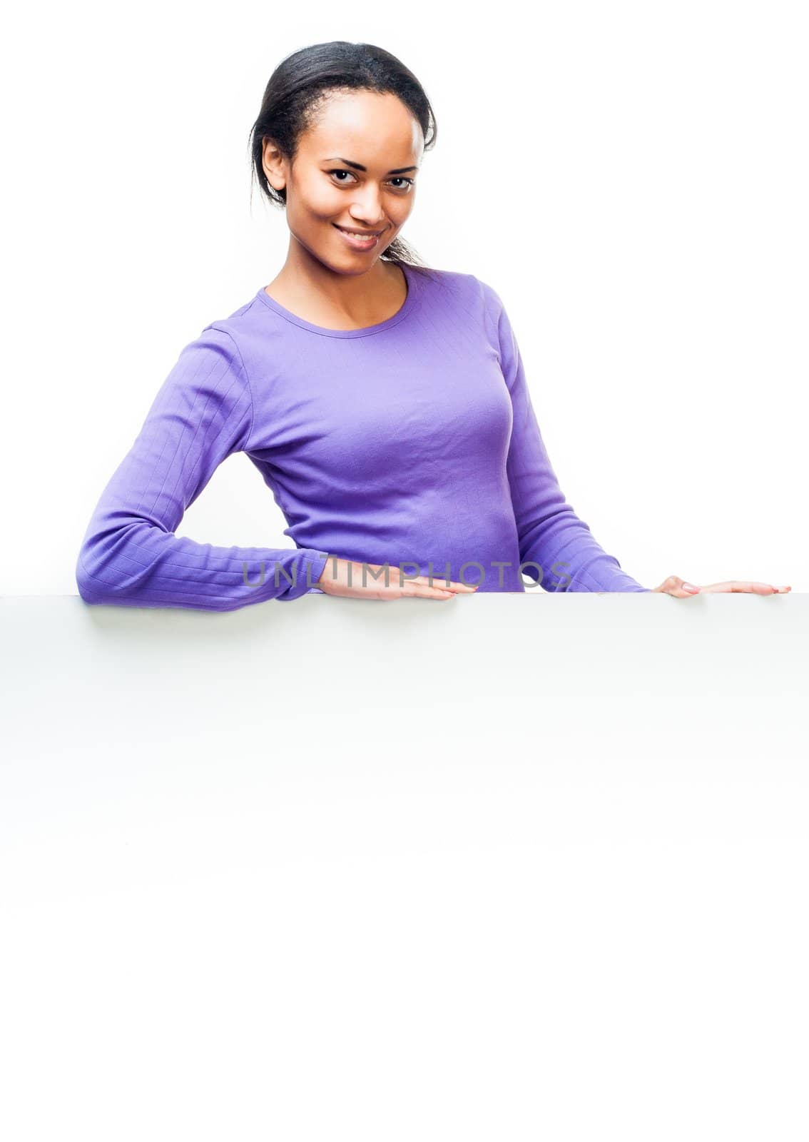 Beautiful woman holding empty white board